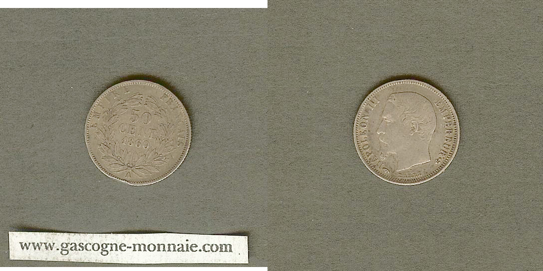 50 centimes Napoleon III 1860 A Paris TTB à SUP-